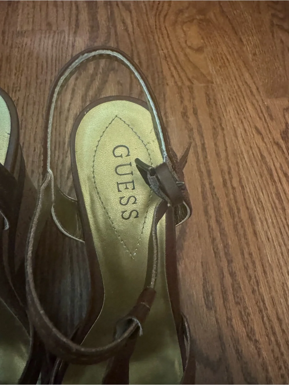 GUESS Brown Bow T-Strap Open-Toe Women's Heels